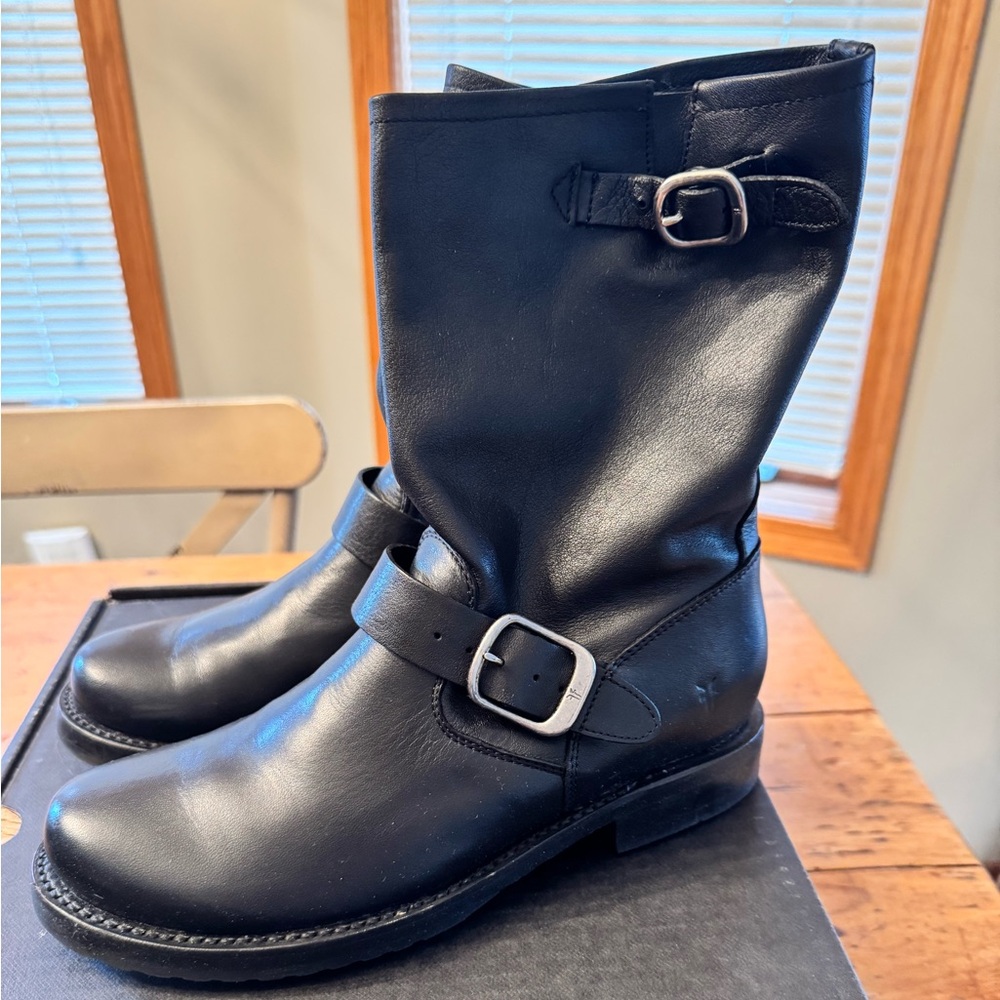 Frye Veronica Short Black Leather Moto Boots